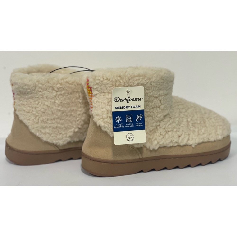 NWT Dearfoams Whitney Teddy Ankle Boot Slippers Cream Size S (5 - 6) - Picture 6 of 6